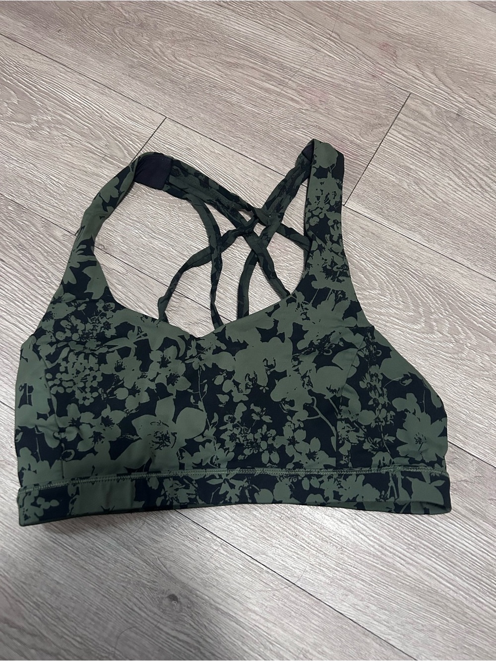 lululemon athletica Olive Green & Black Floral Strappy Sports Bra